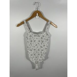 H&M Womens Bodysuit XS White Floral Cottage Boho Fairy Festival Going Out